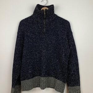 L’Equipe Turtleneck Sweater 1/4 Zip Wool Blend Size Small Blue Gray Speckles